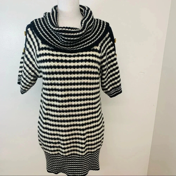 Design History Cowl Neck Sweater Woman Size  Large Black Stripe Wool Blend P/195 - Picture 1 of 10